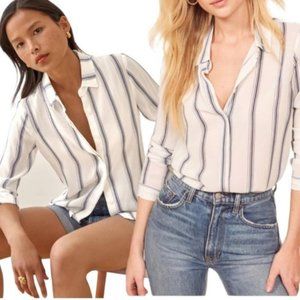 Reformation Violet Blouse in Lyon Stripe